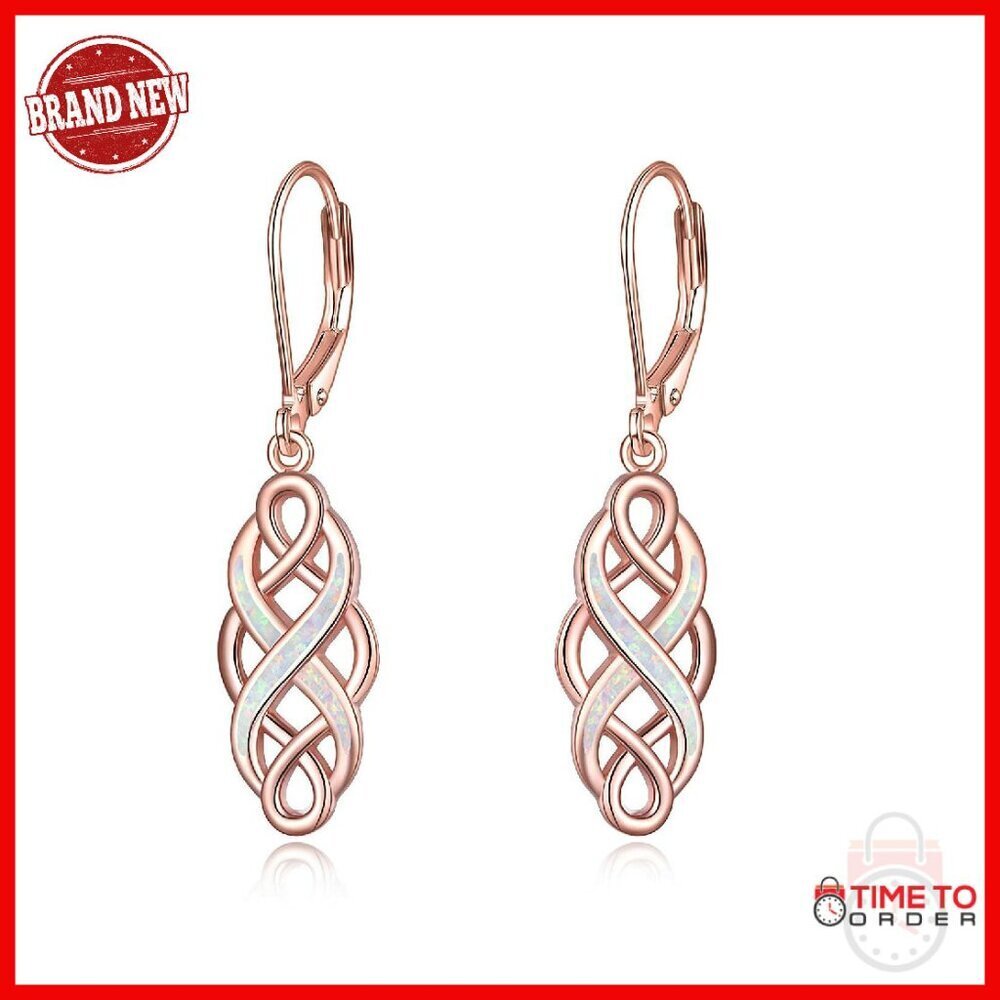 Sterling Silver Celtic Knot Dangle Earrings with Opal Gemstone